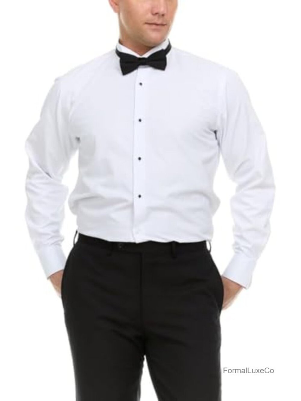 Slim Fit Tuxedo Shirt Convertible Cuff Wingtip Collar Cufflinks Bow Tie